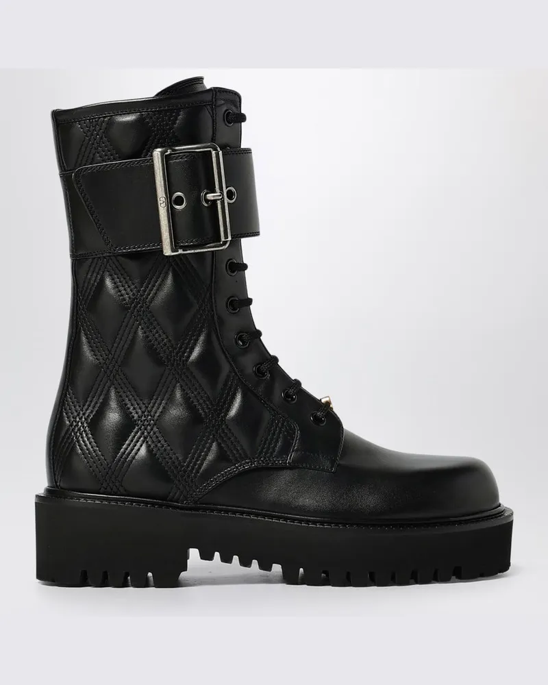 Valentino Garavani Schnürstiefel Quiltie 67 aus schwarzem Leder Schwarz