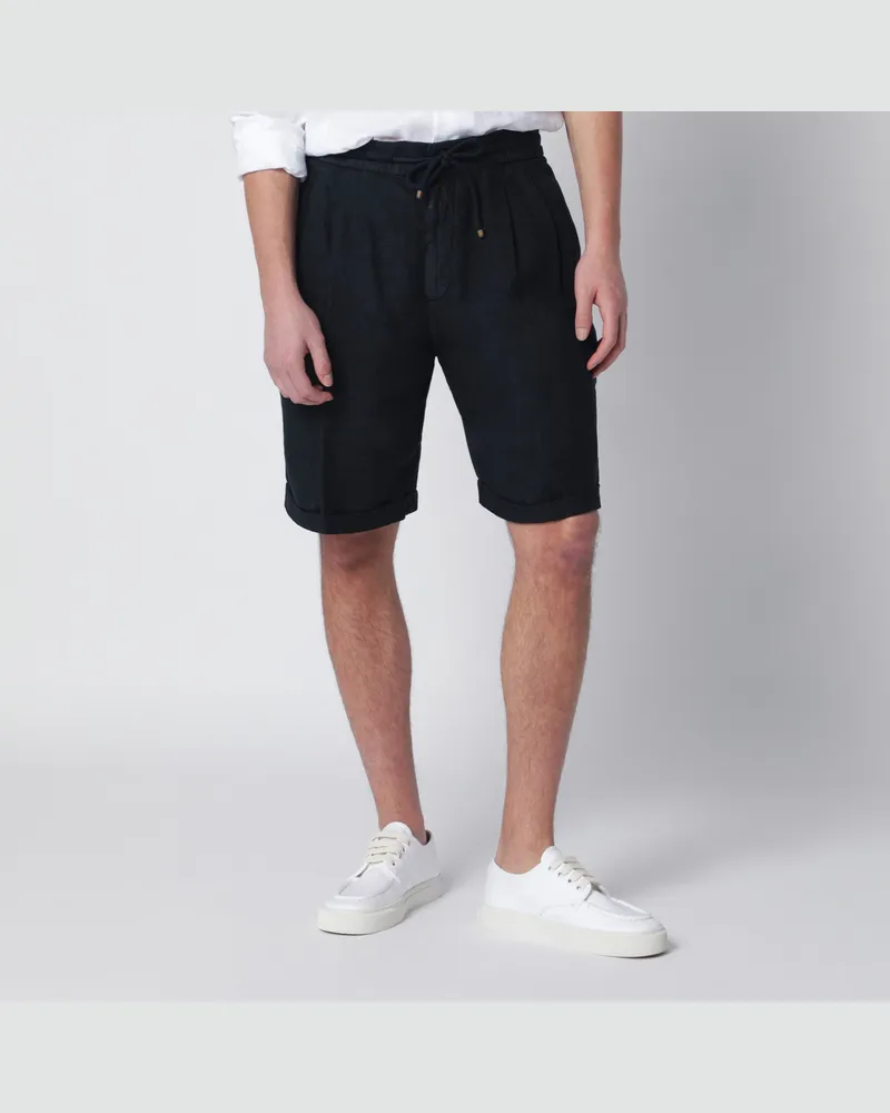 Brunello Cucinelli Navyblaue Bermudashorts aus Leinen mit Kordelzug 