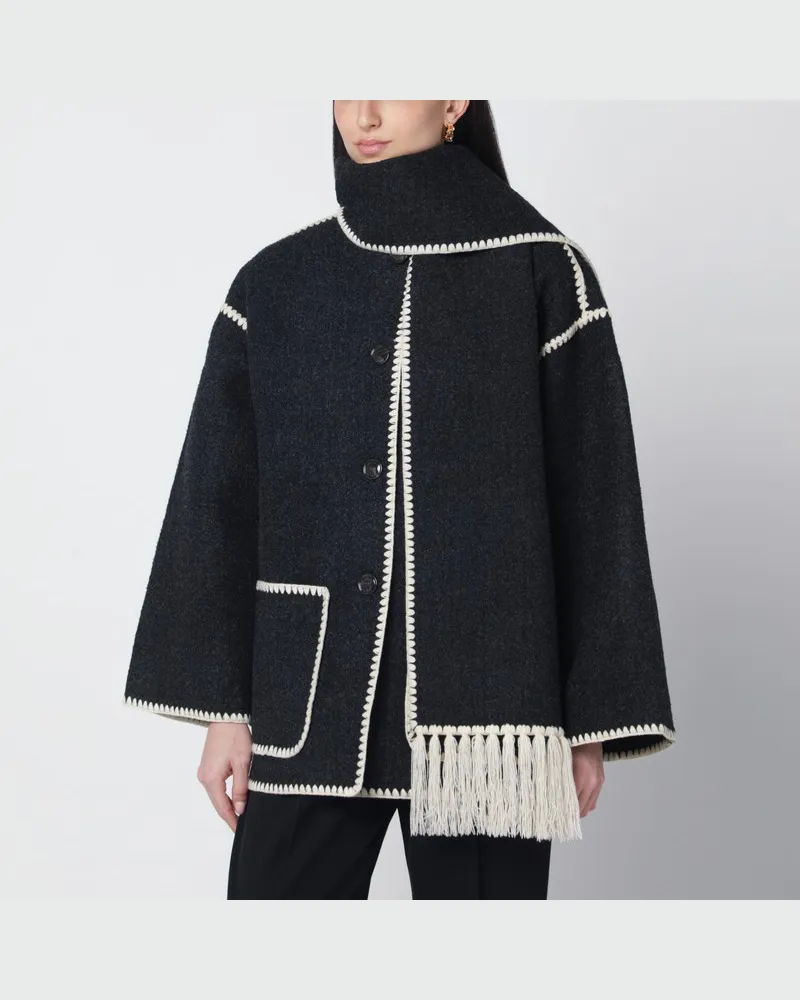 Totême Dunkelgraue melierte Jacke mit Schal Grau