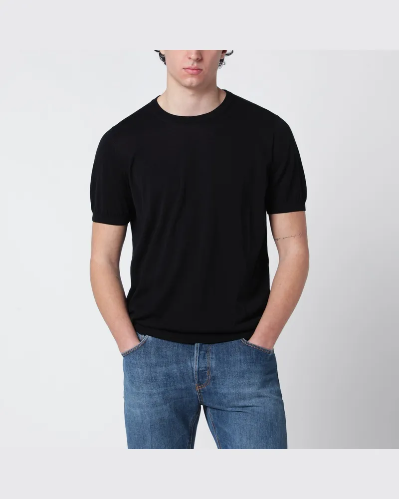 Drumohr  Schwarzer Baumwoll-Rundhalspullover Black