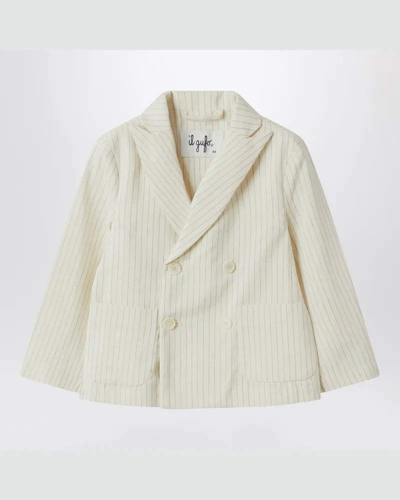 Il Gufo Doppelreihige Jacke aus gestreifter Baumwolle White