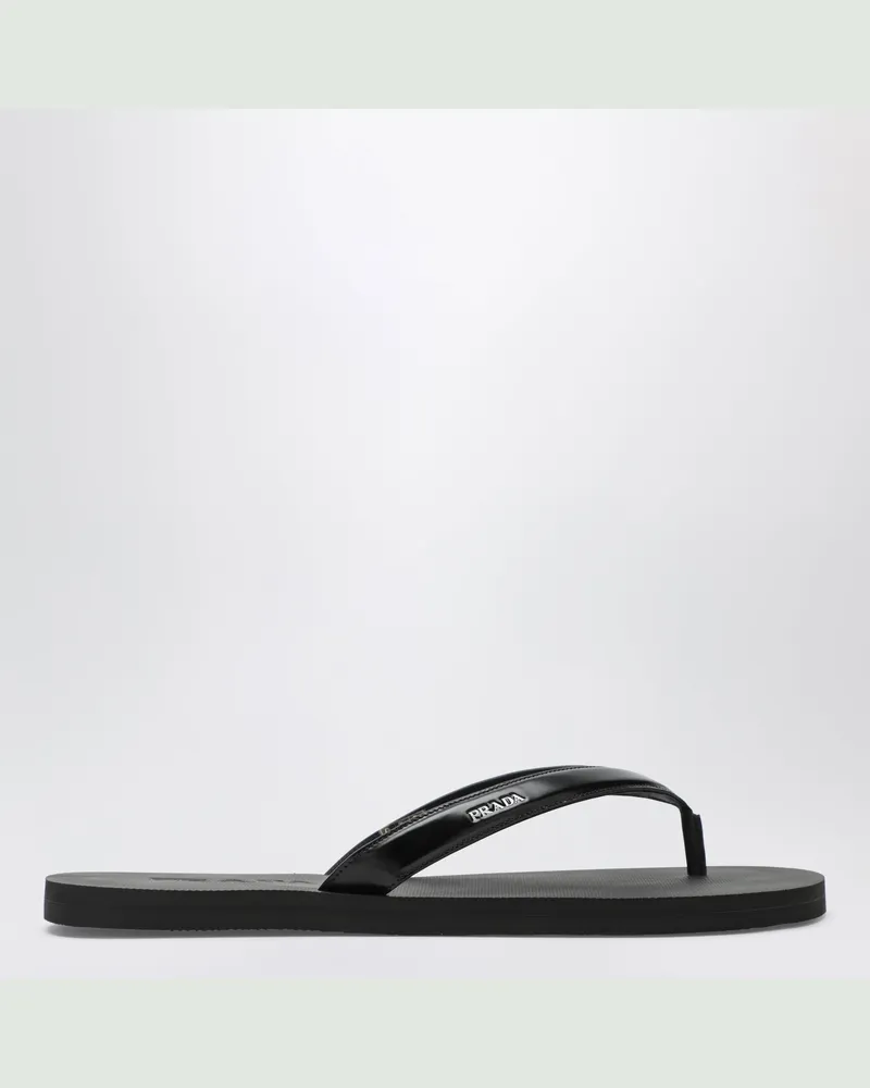 Prada Schwarze Zehensandalen aus gebürstetem Leder Black