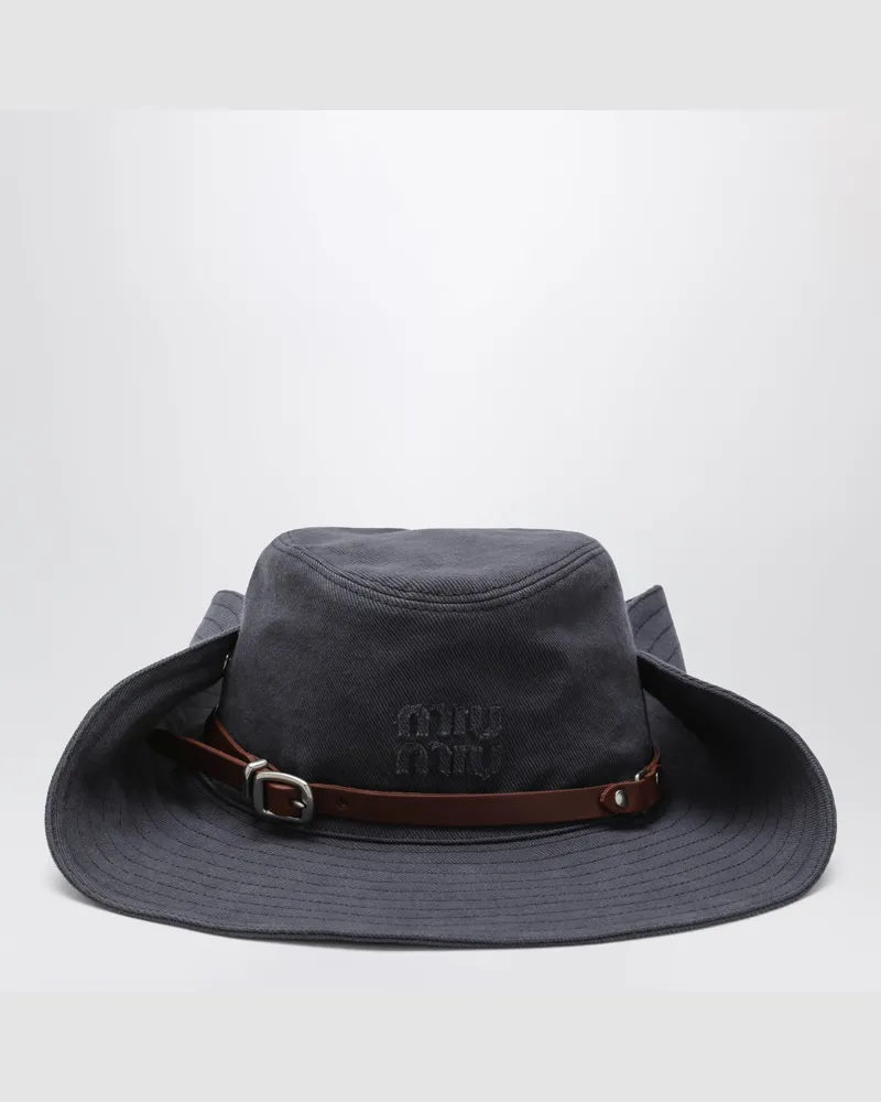 Miu Miu Cowboyhut aus Drill mit Lederband in Hämatit Grey