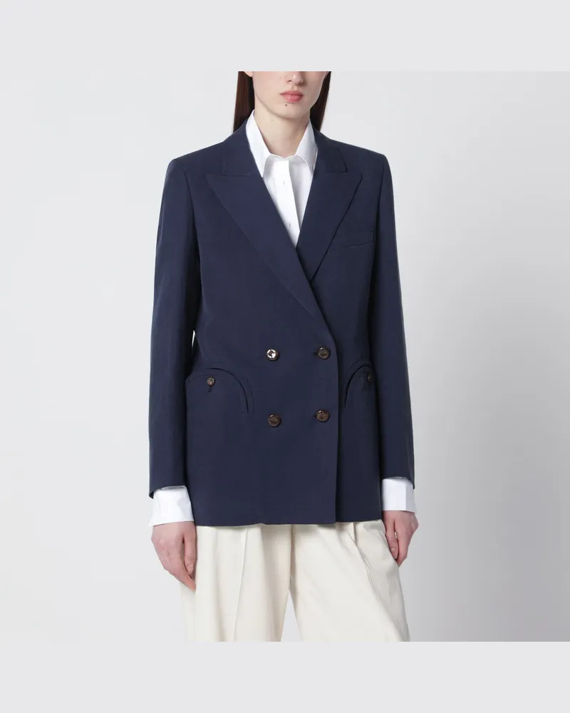 Blazé Milano Marineblaue zweireihige Jacke aus Leinen und Seide Blue