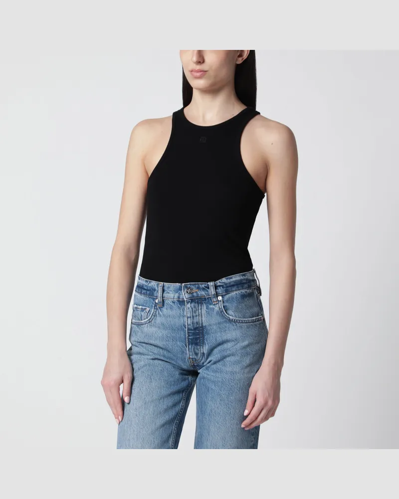 Anine Bing Schwarzes geripptes Tanktop mit Logo-Stickerei Black