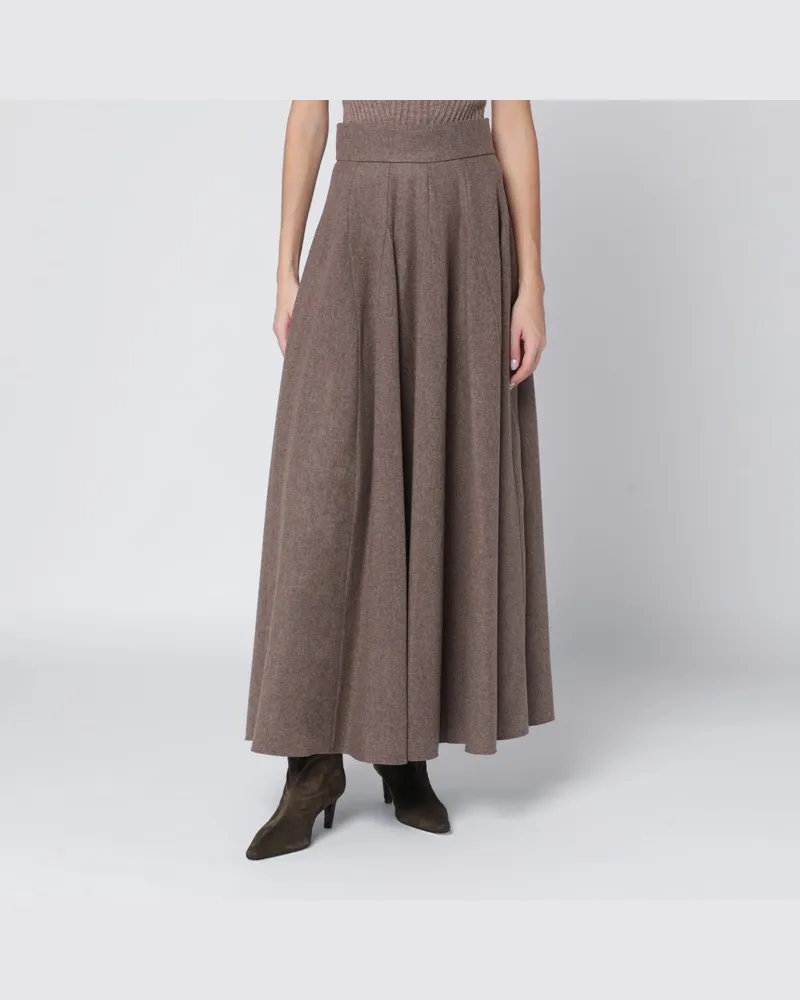 Max Mara Weit geschnittener haselnussfarbener Rock aus Wollfilz Beige