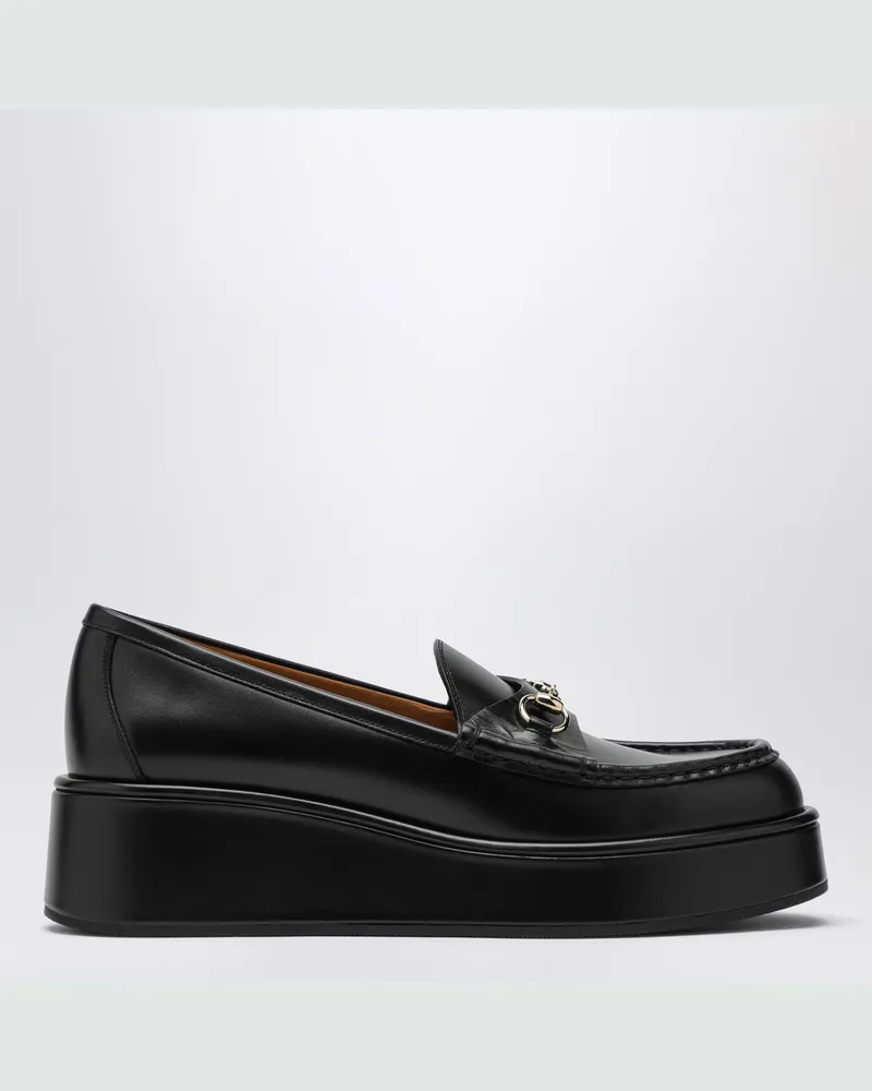 Gucci Schwarzer Slipper mit Plateau und Trensenspange 