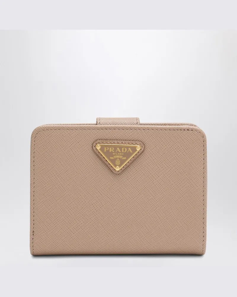 Prada Kleines Kontinentalportemonnaie aus Saffiano-Leder in Pulverform Beige