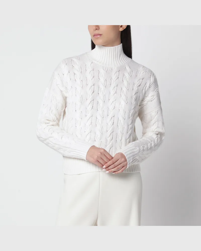 Max Mara Weißer Comfort Zopfpullover aus Wolle und Kaschmir White