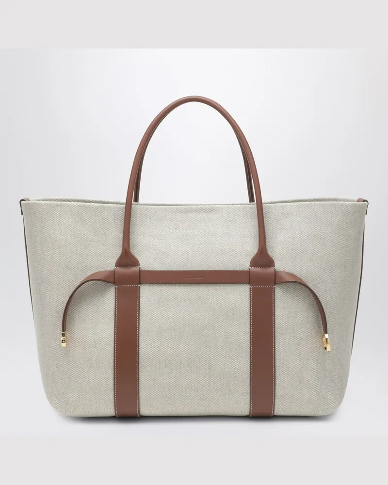 Loro Piana Ghiera Shopper Large Tasche aus Baumwolle und Leinen Beige