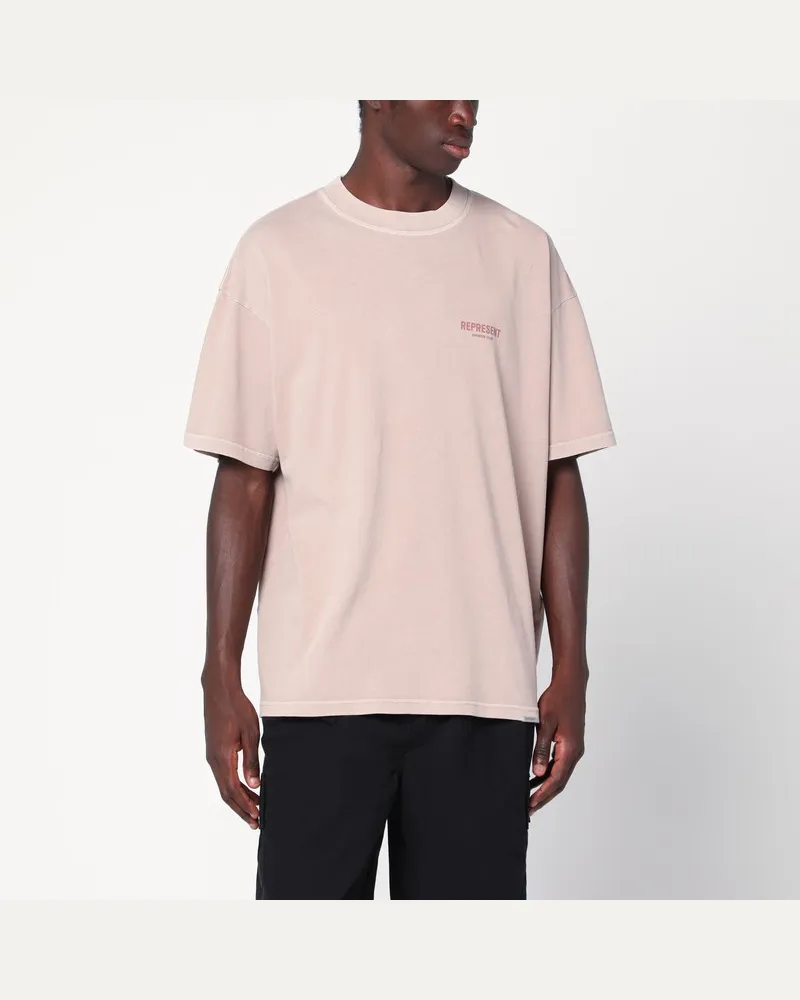 REPRESENT Staubiges mauvefarbenes Baumwoll-T-Shirt mit Logo Rosa