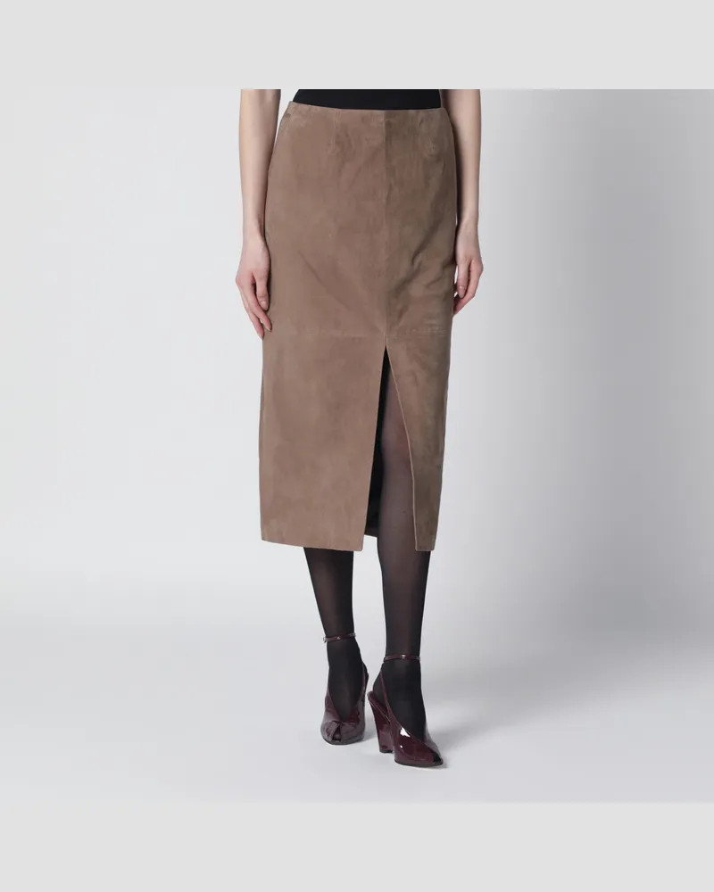 ROTATE Birger Christensen Brauner Bleistiftrock aus Veloursleder Brown