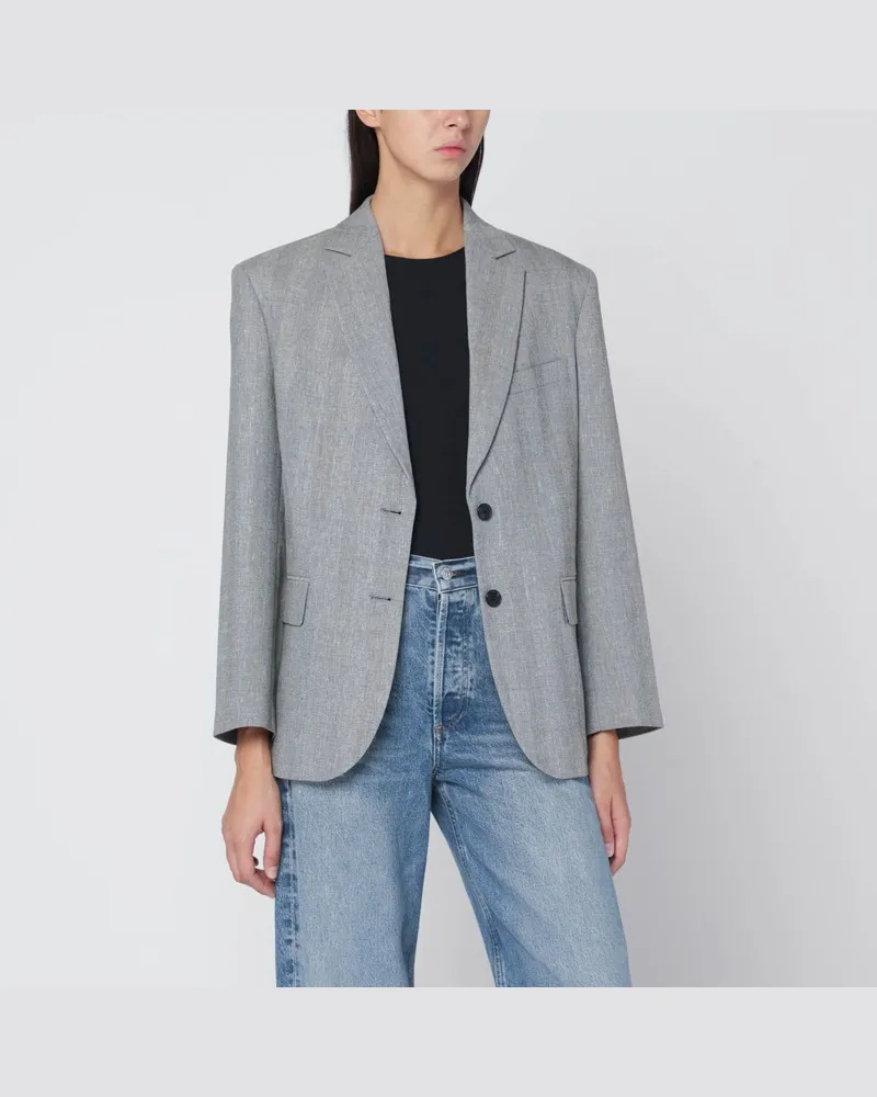 Anine Bing Blazer Quinn in Elfenbein/Schwarz Fischgrät Grau
