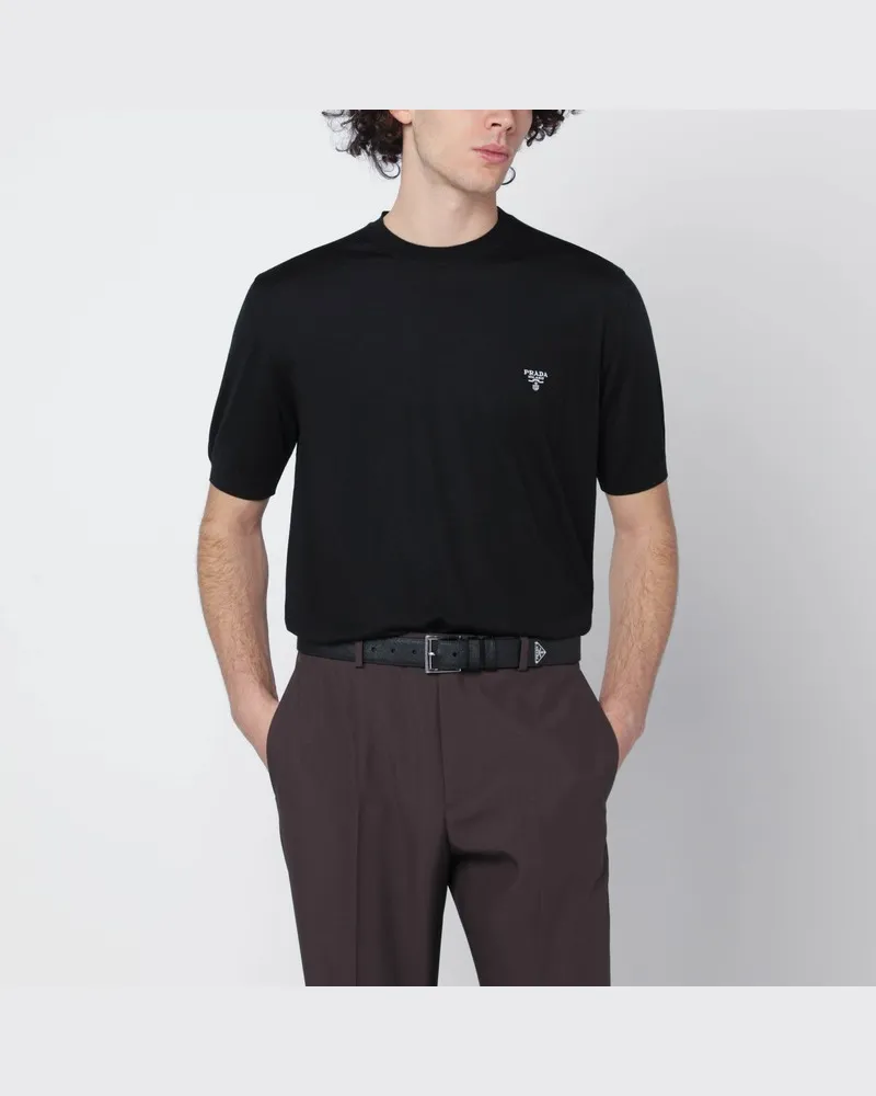 Prada Schwarzes Woll-T-Shirt mit Logo Schwarz