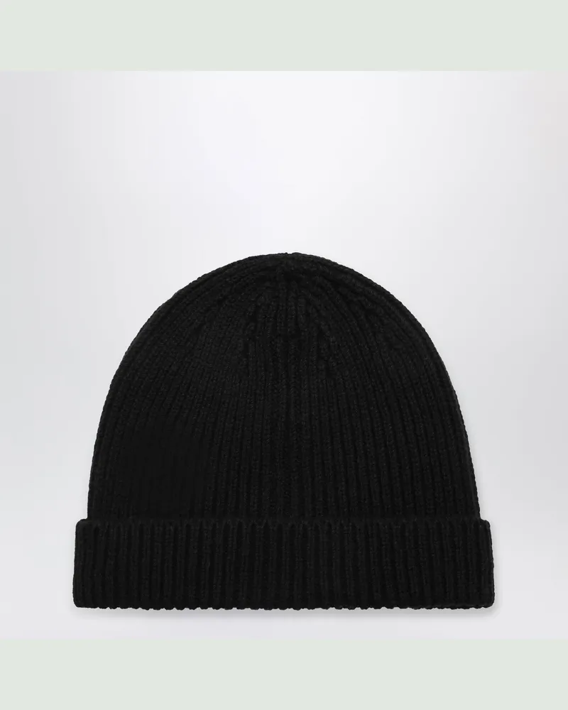 Rick Owens Gerippte schwarze Mütze aus Kaschmir Black