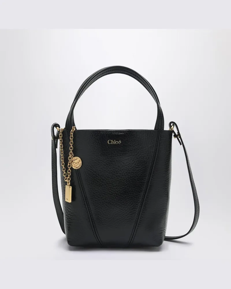 Chloé Kleine Spin-Tasche aus schwarzem Leder Schwarz