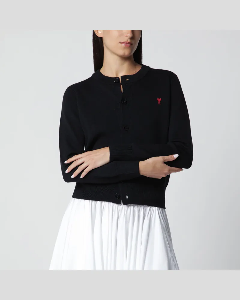 AMI Paris Ami De Coeur Cardigan aus schwarzer Wolle Black