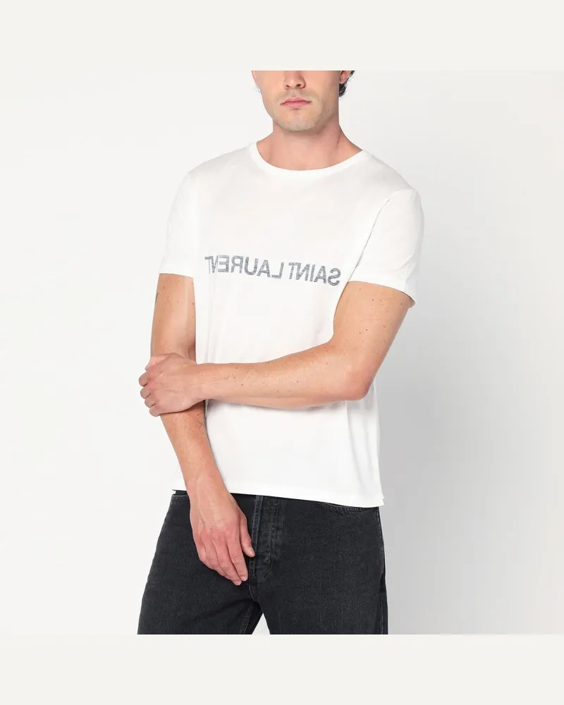 Saint Laurent Weißes T-Shirt mit Rundhalsausschnitt aus Baumwolle Weiß