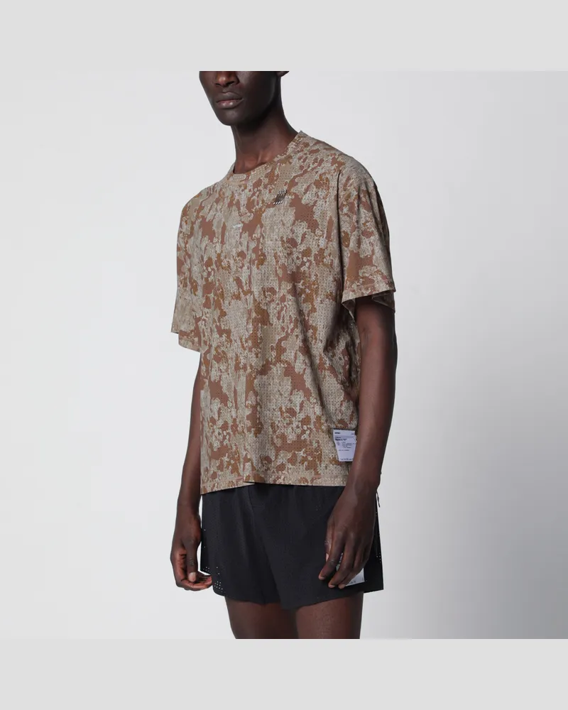 Satisfy Space-O T-Shirt in Camouflage aus perforiertem Micro-Jersey Beige