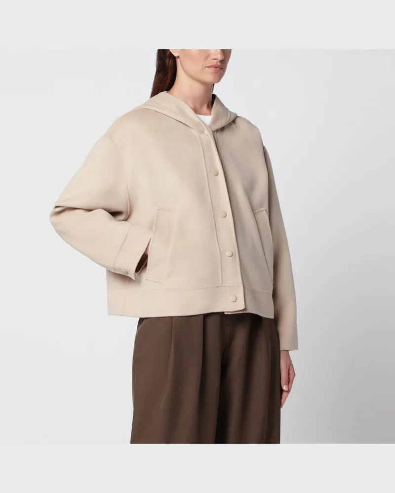Max Mara Mandelfarbene Wolljacke mit Kapuze Beige