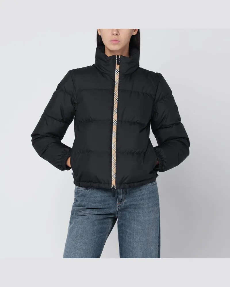 Burberry Schwarze Steppjacke mit Reißverschluss und Check-Detail Black
