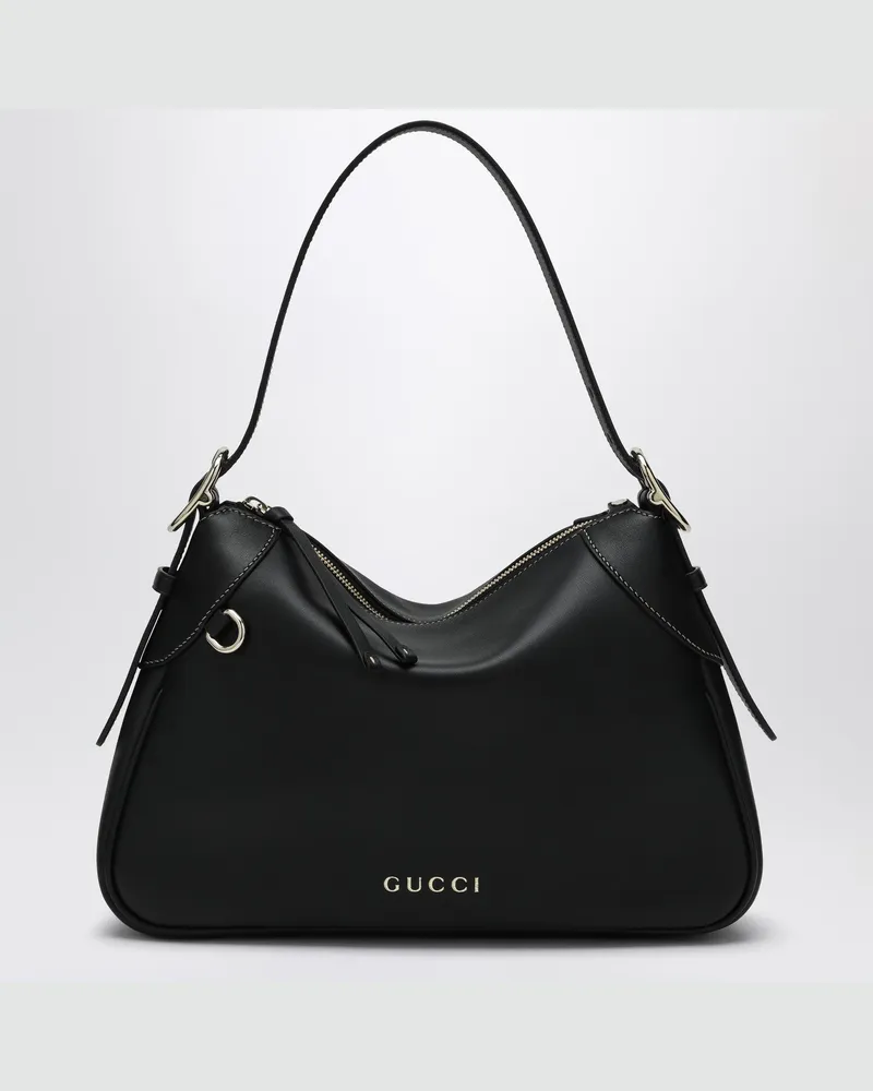 Gucci GG Emblem mittlere schwarze Umhängetasche Black