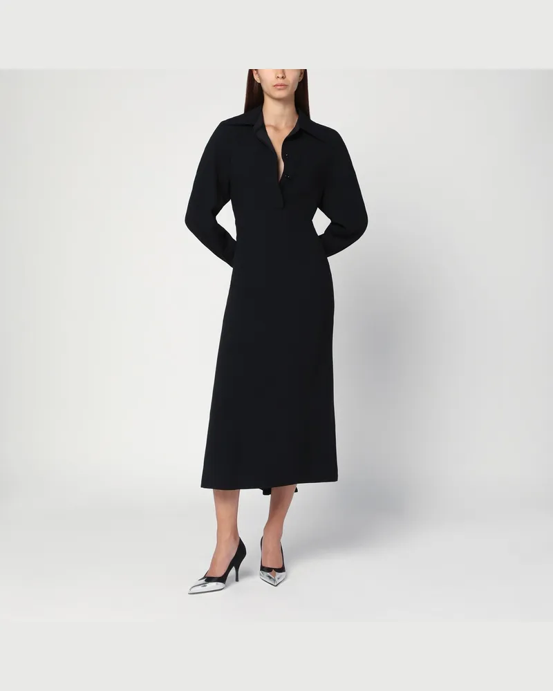 Victoria Beckham Schwarzes Hemdblusenkleid Midi aus Satin Black