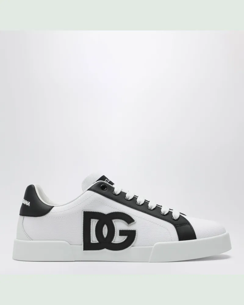 Dolce & Gabbana Portofino Light Strobel Sneaker aus Canvas und weißem/schwarzem Leder White