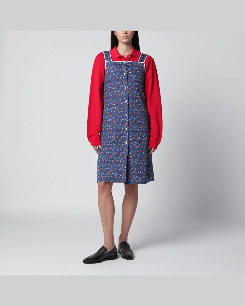 Miu Miu Popeline-Kleid mit blau/orangem Blumenprint Blue