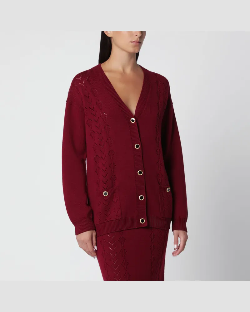 Alessandra Rich Bordeauxfarbene Strickjacke aus Merinowolle Burgundy
