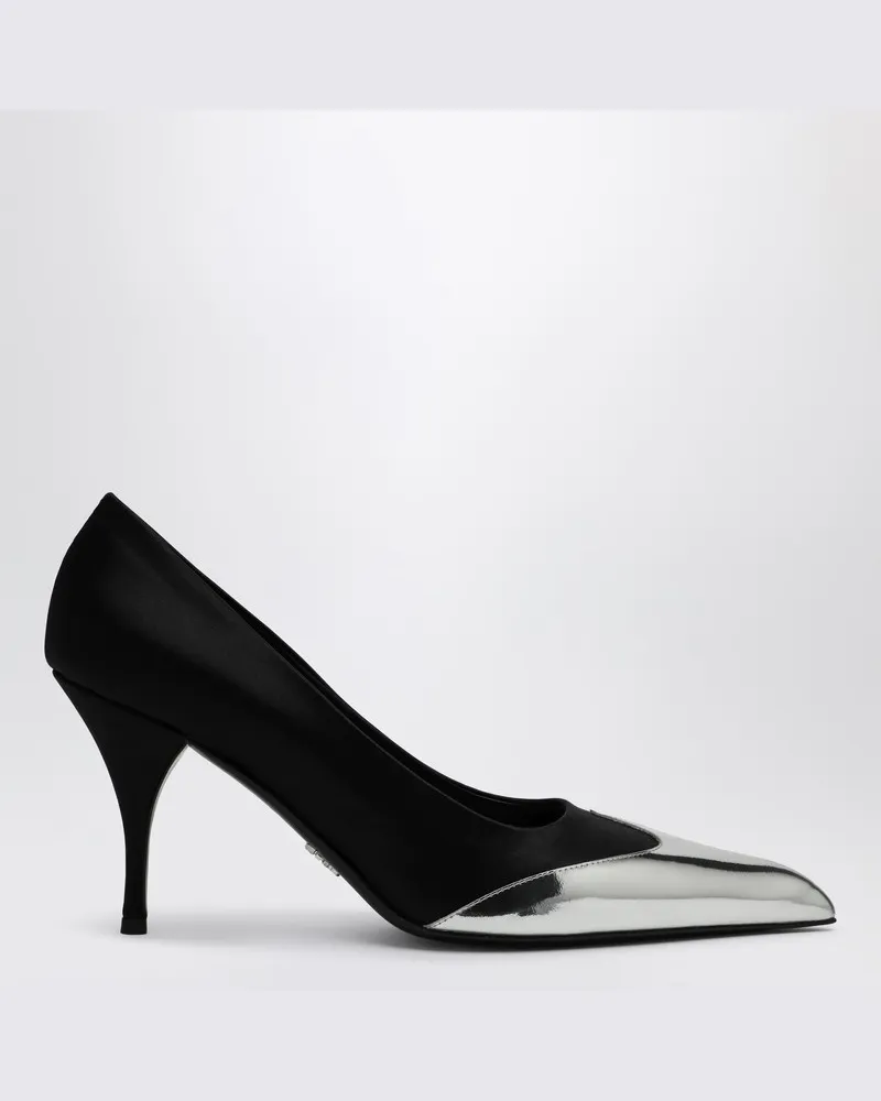 Prada Schwarze Pumps aus Satin und metallischem Leder Schwarz