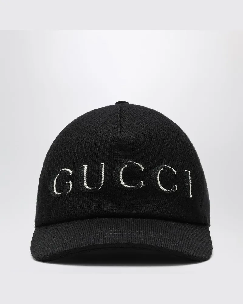 Gucci Baseballkappe aus schwarzem Stoff mit Logo Schwarz