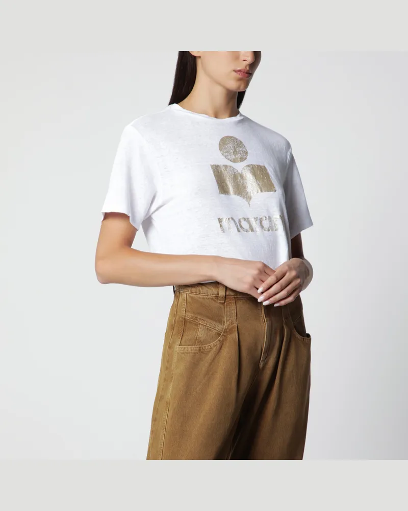 Isabel Marant T-Shirt Zewel mit Logo aus Leinen in Weiß/Gold White