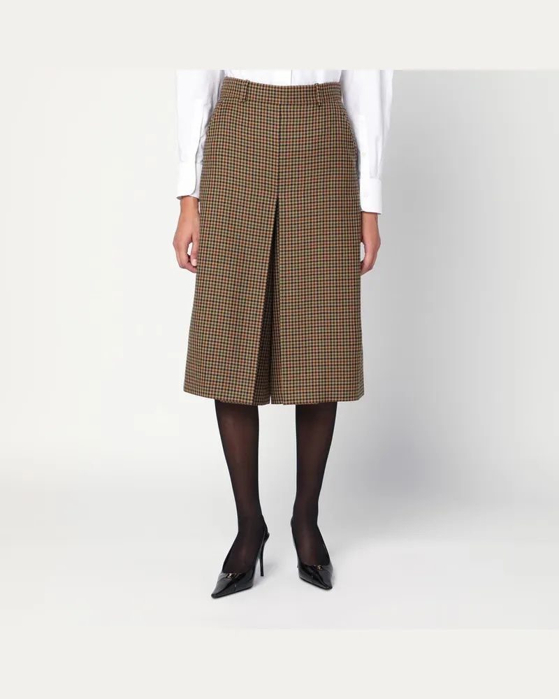Saint Laurent Karierter Woll-Culotte-Rock Beige