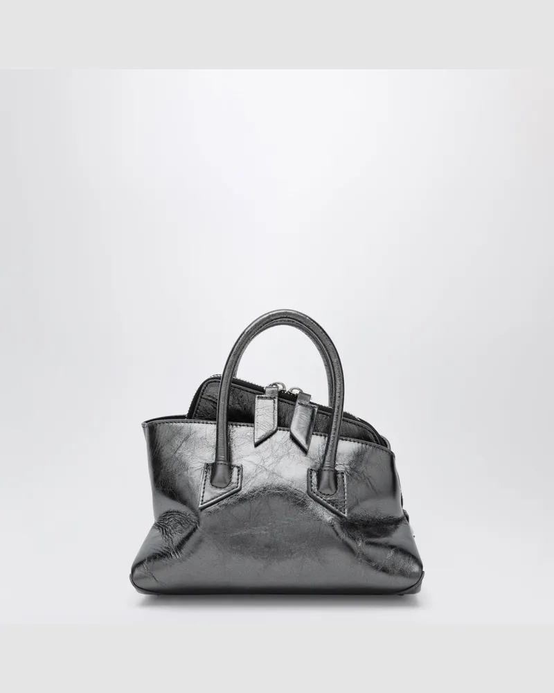 ATTICO La Passeggiata Mini Tasche in Dunkelgrau aus laminiertem Craquelé-Leder Grey
