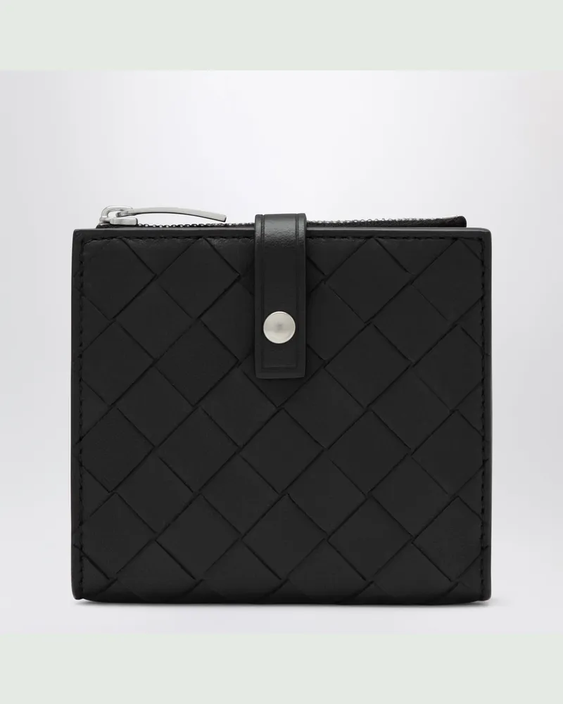 Bottega Veneta Schwarzes Portemonnaie mit Flechtmuster Black