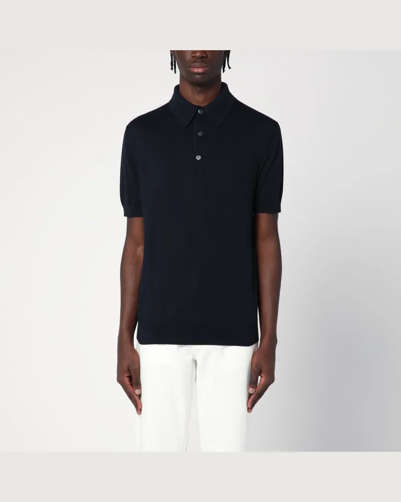 Ermenegildo Zegna Marineblaues kurzärmeliges Poloshirt