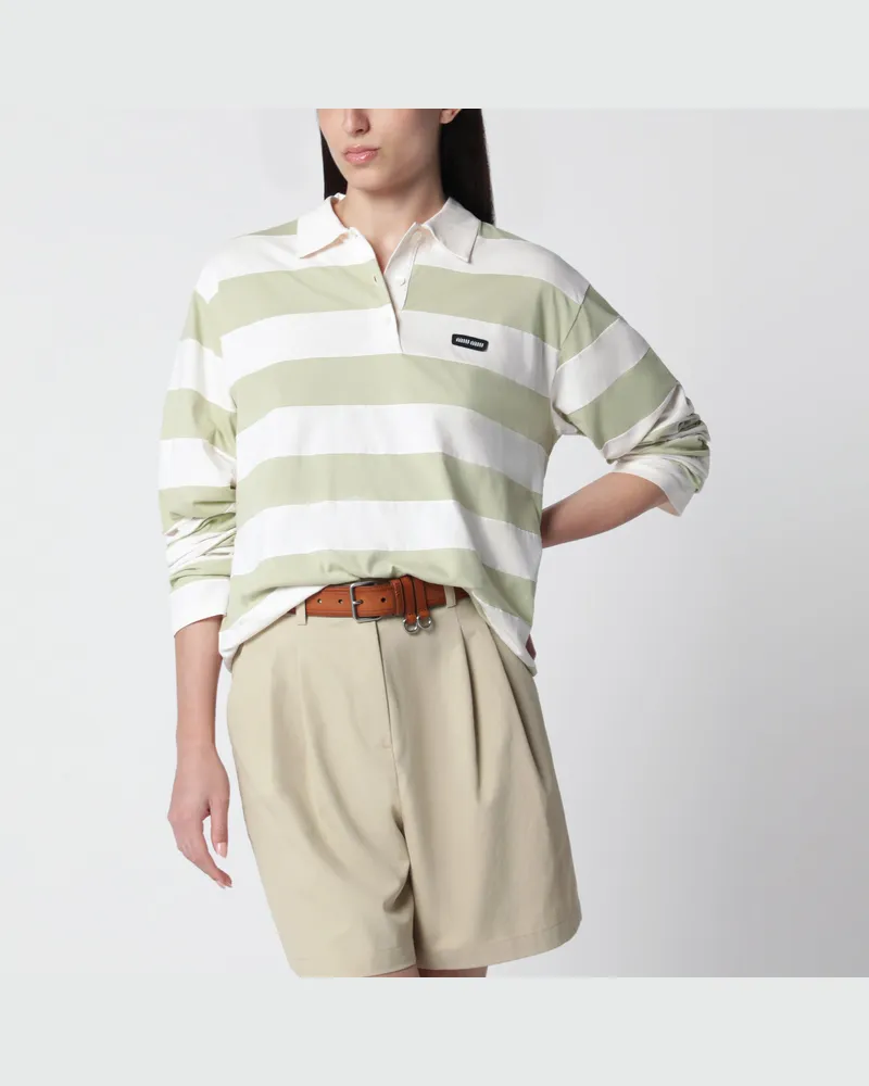 Miu Miu Gestreiftes Jersey-Poloshirt in Petalo/Agave Pink