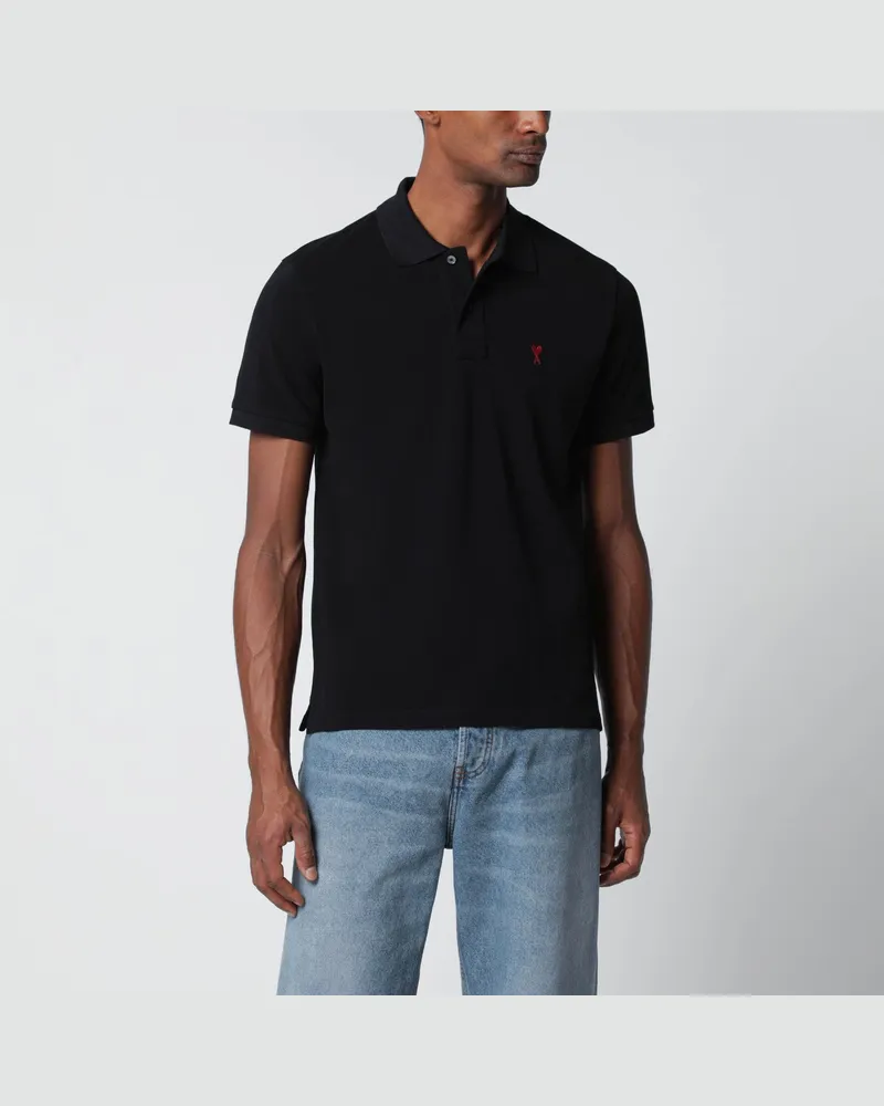 AMI Paris Schwarzes Poloshirt Ami De Coeur Black