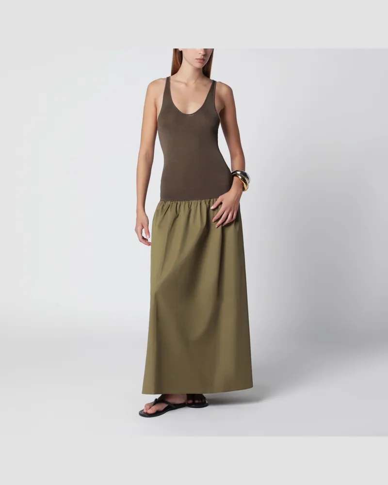 FRANKIE Shop Iliya Maxikleid aus olivgrüner Viskose und Baumwolle Green