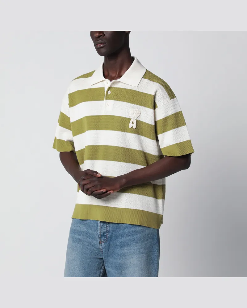 AMI Paris Ami de Coeur gestreiftes Poloshirt aus Baumwollstrick White