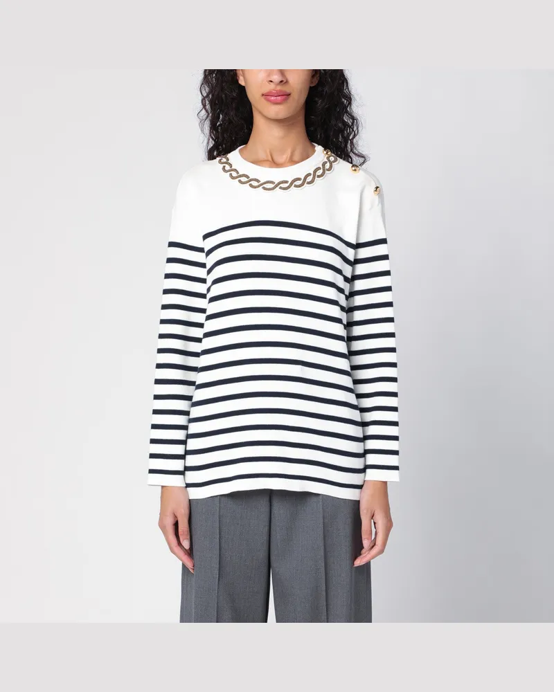 Valentino Garavani Gestreifter Pullover mit Stickerei elfenbeinfarben/marineblau 