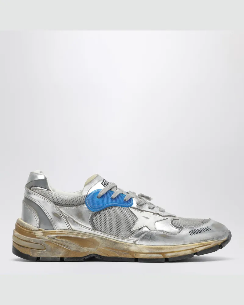 Golden Goose Dad-Star Sneakers aus silber laminiertem Leder und Mesh Metal