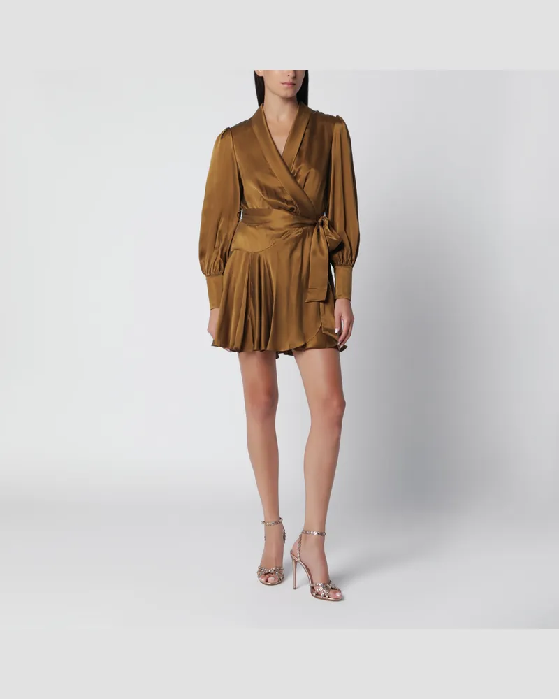 Zimmermann Khakifarbenes Wickel-Minikleid aus Seide Green