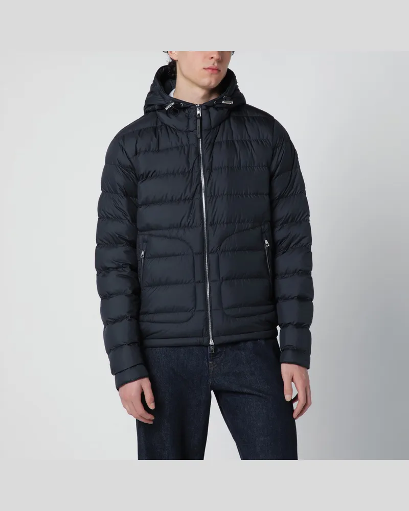 Moncler Kurze Daunenjacke mit Kapuze in Navyblau Blue