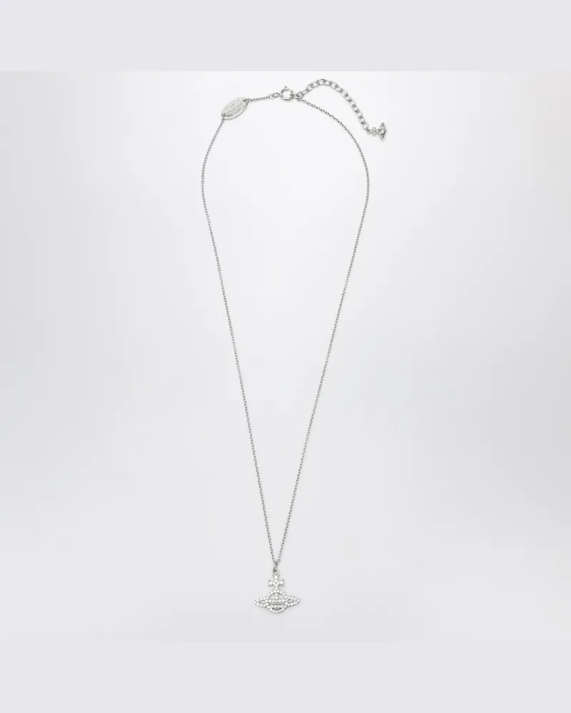 Vivienne Westwood Platinfarbene Orb-Anhängerhalskette mit Kristallen Metallisch