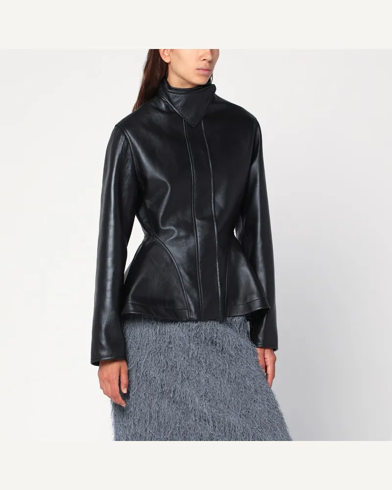 Alaïa Schwarze Peplum-Lederjacke Schwarz