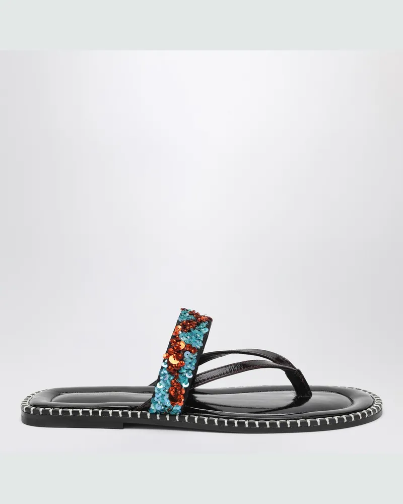 Dries van Noten Schwarze Zehensteg-Slip-on-Sandalen mit Pailletten Light