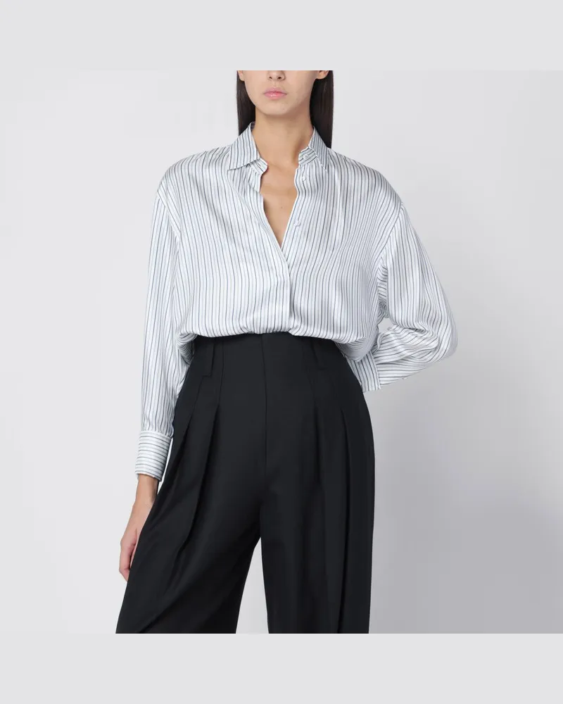 Max Mara Weites gestreiftes Seidenhemd Weiß