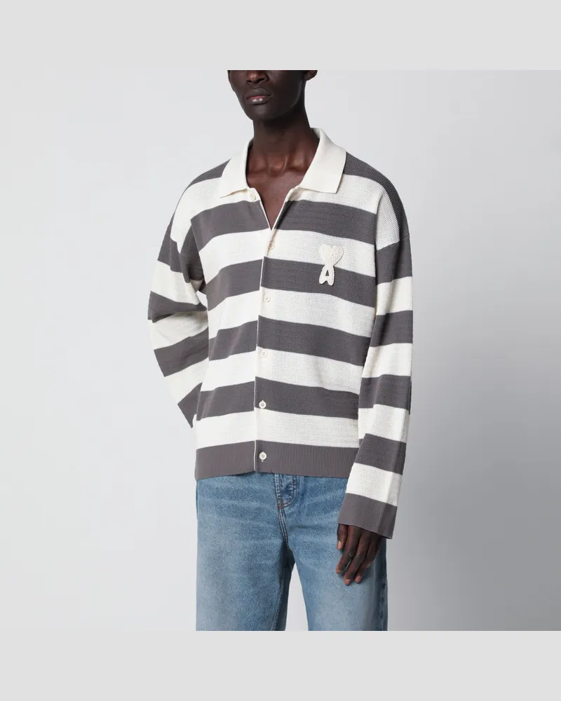 AMI Paris Ami de Coeur gestreifter Cardigan aus Baumwollstrick White